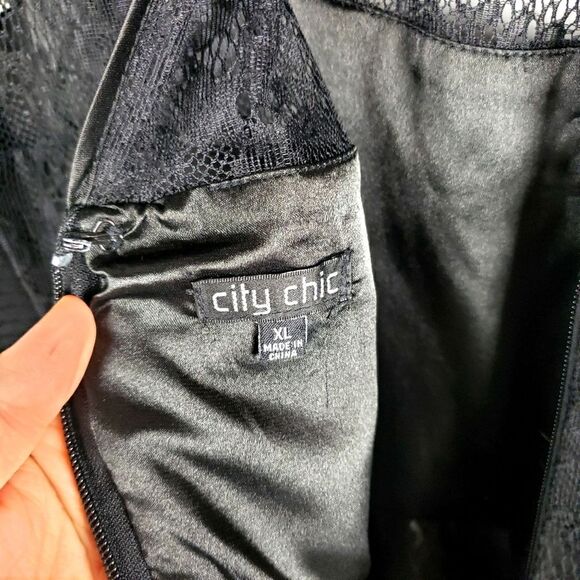 Women's City Chic Black Lace Chiffon Tool Puffy Black Short Dress Size XL/22 - Picture 10 of 11